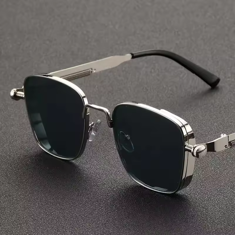 Men Driving Sunglasses Vintage Steampunk Square Sunglasses Metal Frame with Spring Hinges Women