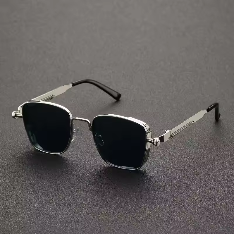Men Driving Sunglasses Vintage Steampunk Square Sunglasses Metal Frame with Spring Hinges Women - Image 2
