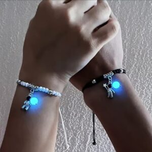 Fashion Luminous Beads Star Couple Bracelet For Women Men Charm Cat Flower Heart Key Lock Cross Matching Friend Bracelet Jewelry