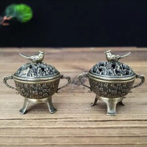 Retro Metal Magpie Lucky Incense Burner Bowl Incense Holder Ornament with Handle Yoga Meditation Home Decoration