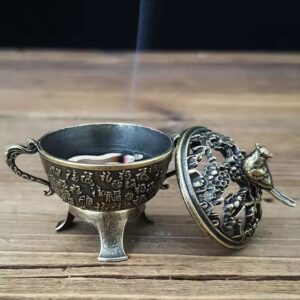 Retro Metal Magpie Lucky Incense Burner Bowl Incense Holder Ornament with Handle Yoga Meditation Home Decoration
