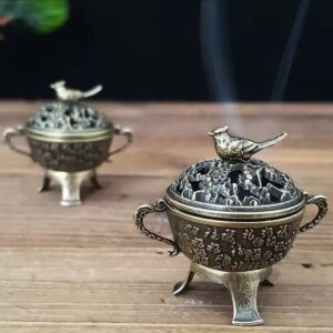Retro Metal Magpie Lucky Incense Burner Bowl Incense Holder Ornament with Handle Yoga Meditation Home Decoration