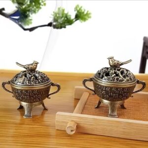 Retro Metal Magpie Lucky Incense Burner Bowl Incense Holder Ornament with Handle Yoga Meditation Home Decoration
